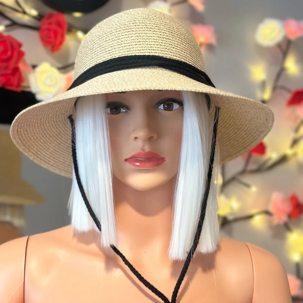 FURTALK Straw Summer Hat Women Sun Beach Hat with Wind Lanyard Wide